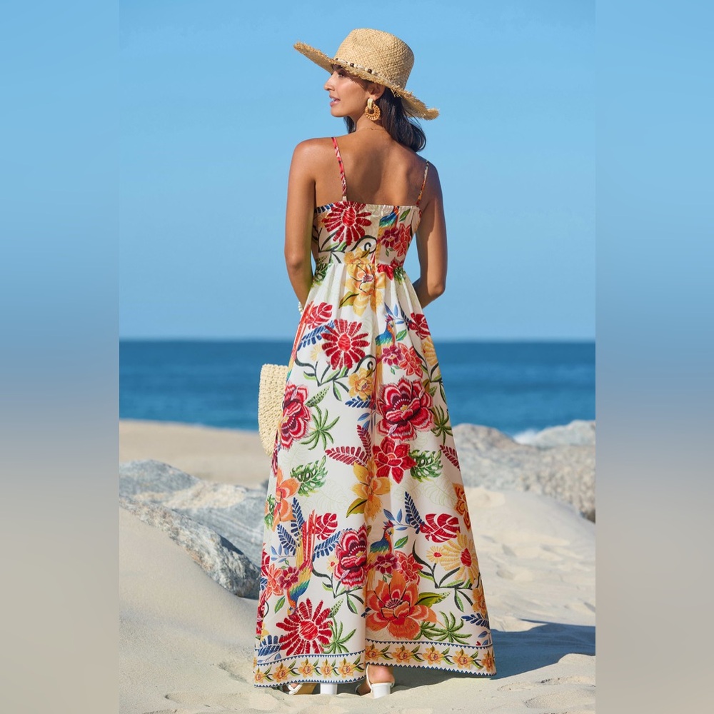Large. New With Tag Cupshe White Maxi Dress with Multicolor Floral Print - Picture 2 of 7